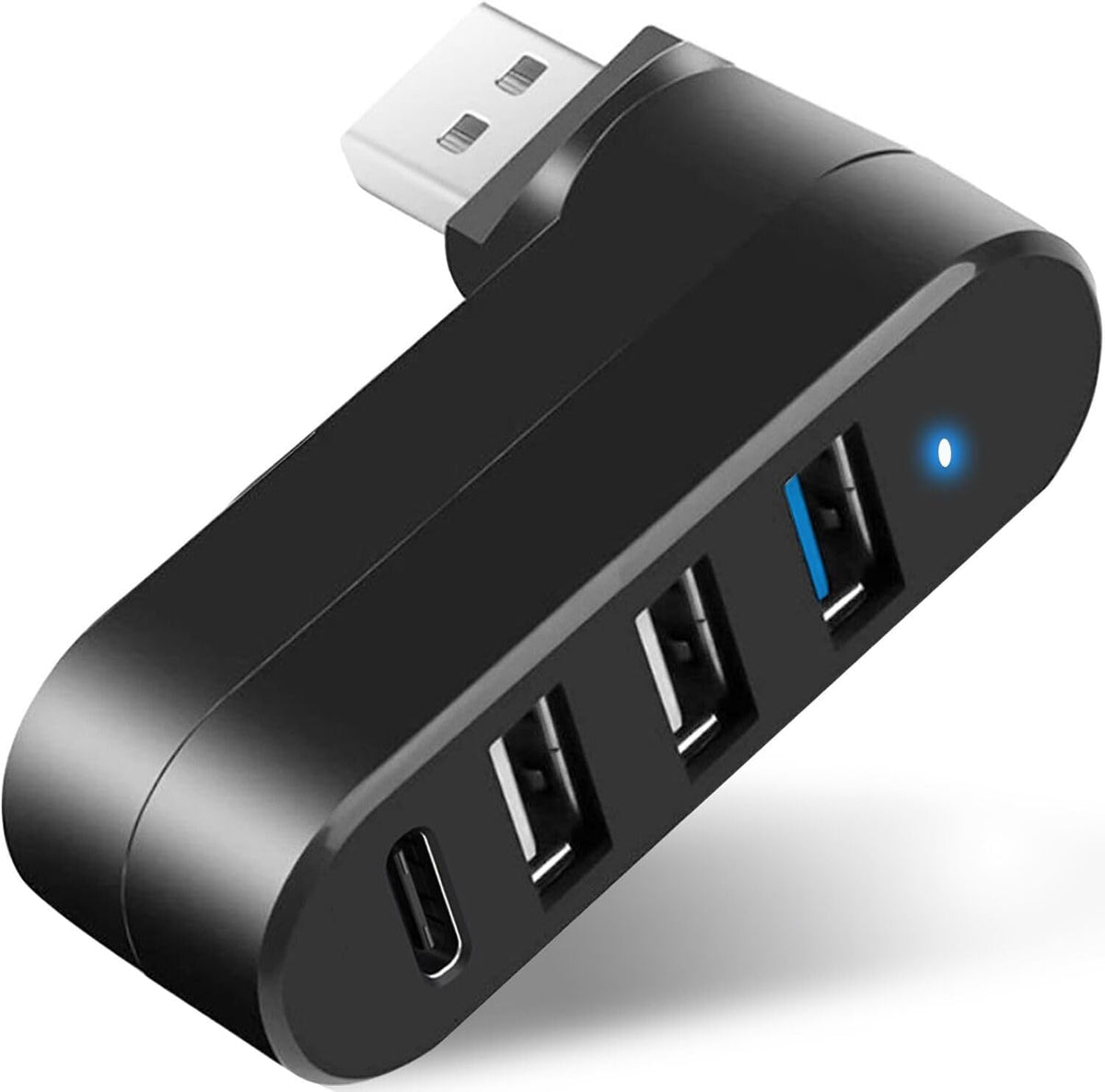 VIENON 4-Port USB 3.0 Hub [90°/180° Degree Rotatable], USB Splitter with PD-in 5W USB C Port, USB Extender for Laptop, Car, iMac, MacBook Air