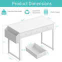 Lufeiya Small White Computer Desk with Fabric Drawers for Home Office Bedroom, 40 Inch Vanity Desk with Drawer Storage and Side Pouch, Study Writing