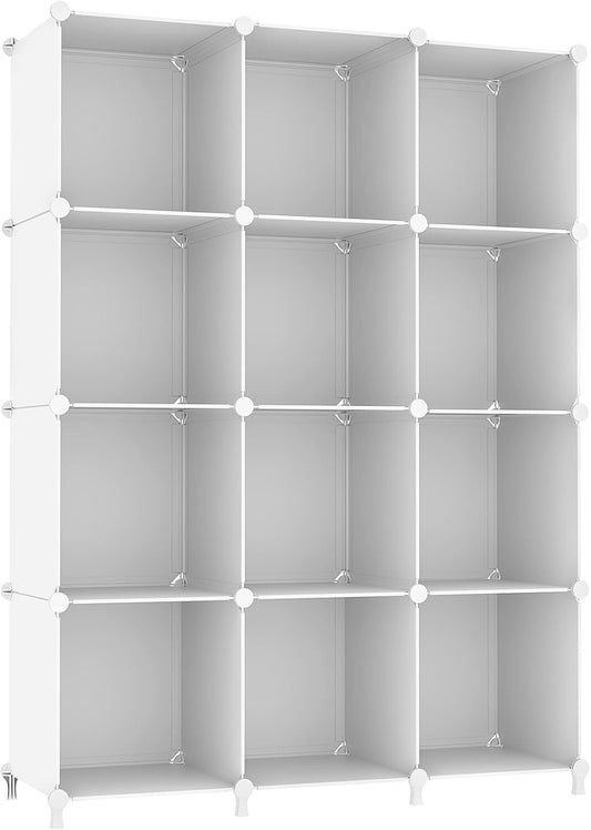 AWTATOS Cube Storage Organizer Storage 12 Cube Bookshelf DIY Plastic Closet Clothes Storage Shelves with Wooden Mallet, Stackable Storage Solution