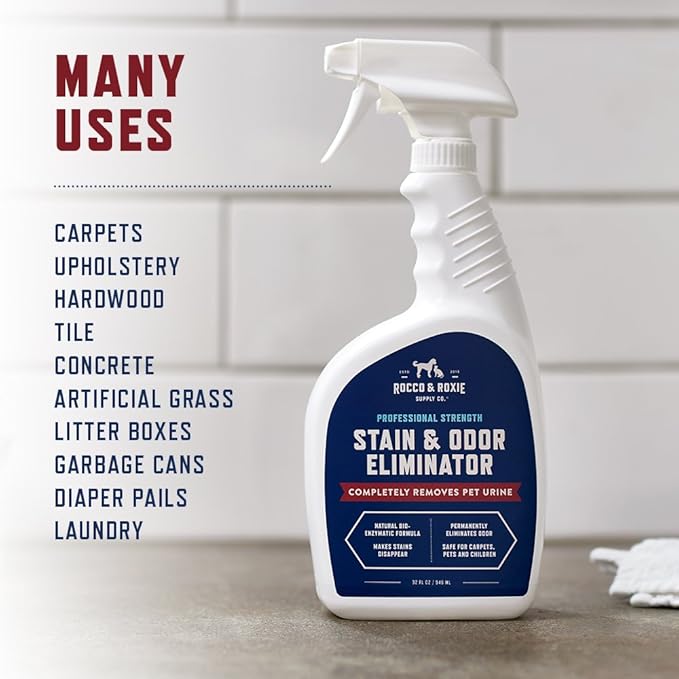 Rocco & Roxie Stain & Odor Eliminator for Strong Odor, 32oz Enzyme Pet Odor Eliminator for Home, Carpet Stain Remover for Cats & Dog Pee, Enzymatic