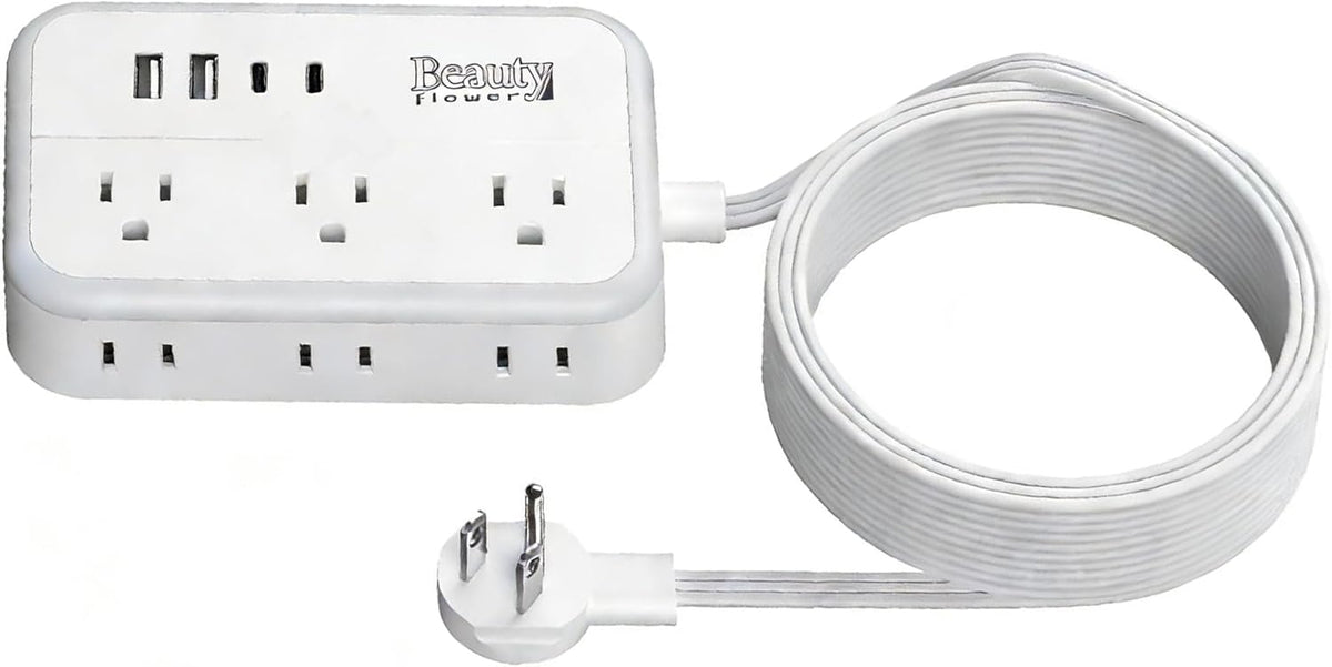6 Ft Surge Protector Power Strip - 8 Widely Outlets with 4 USB Ports, 3 Side Outlet Extender with 6 Feet Extension Cord, Flat Plug, Wall Mount, Desk