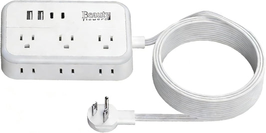 6 Ft Surge Protector Power Strip - 8 Widely Outlets with 4 USB Ports, 3 Side Outlet Extender with 6 Feet Extension Cord, Flat Plug, Wall Mount, Desk