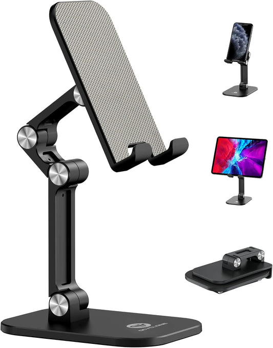 OCYCLONE Phone Stand, Adjustable Height and Angle Foldable Cell Phone Stand Holder for Desk, Taller iPhone Stand Compatible with 4.7"-13" Smartphones