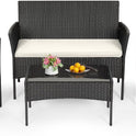 FDW | 4-Piece Patio Furniture Set | Black | Outdoor Wicker Furniture with Coffee Table | Modern Rattan Chairs Conversation Set | Outdoor Seating
