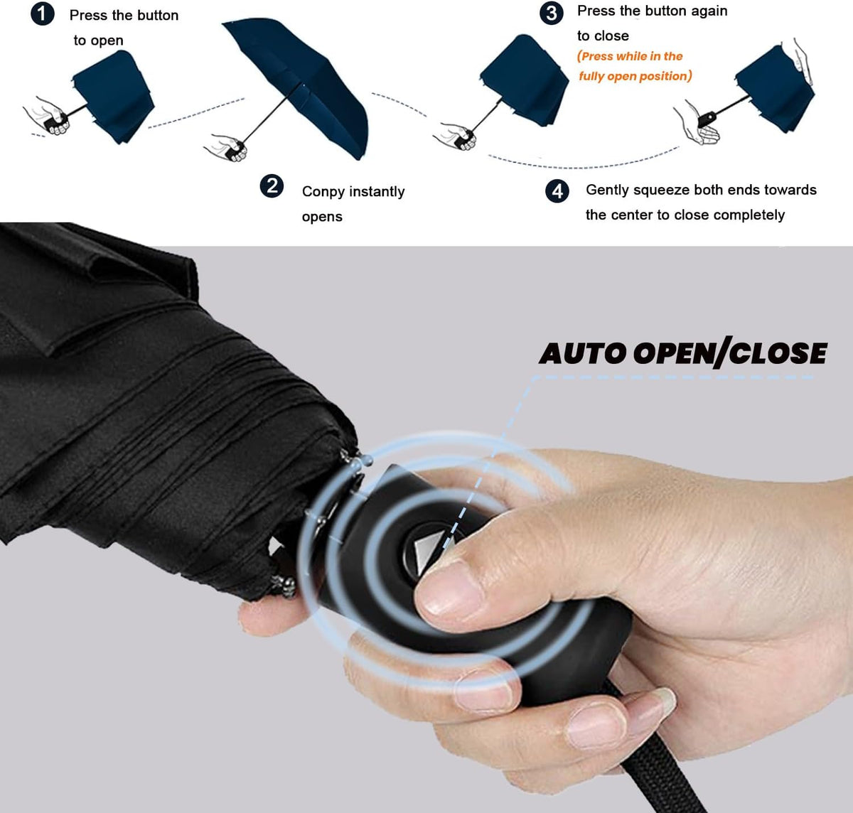 SIEPASA Compact Travel Umbrella - Windproof Auto Open/Close, Small Folding Umbrella for Rain - Lightweight & Durable with Fiberglass Frame