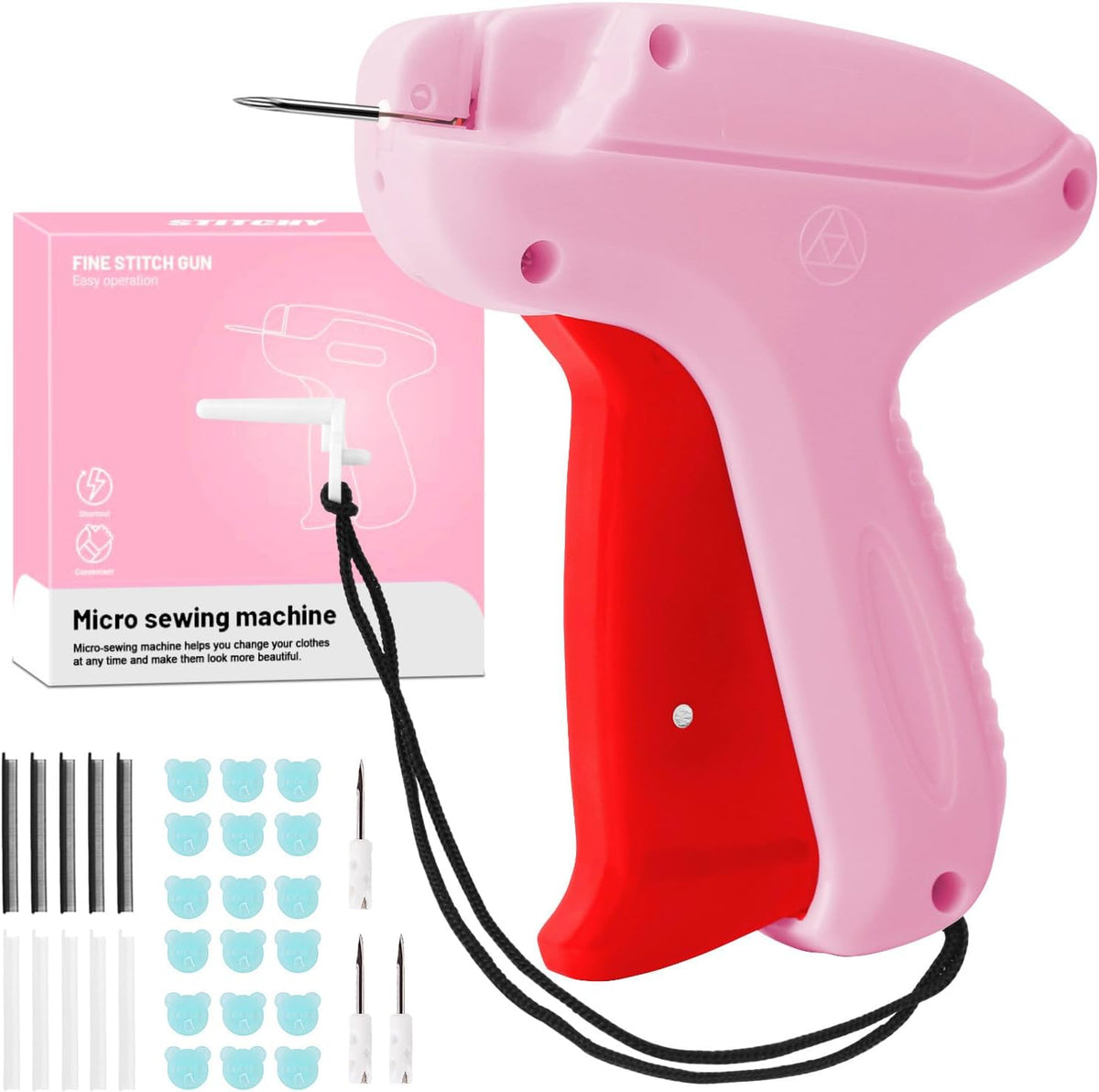 Stitch Gun with 6 Fine Needles,4000 Pcs Micro Fasteners(2000 White & 2000 Black).Quick Clothing Fixer Stitch Gun for Clothes Quick Stitchy Sewing Gun