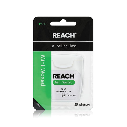 REACH Waxed Dental Floss, Mint, Plaque Remover for Teeth, Shred Resistant, Floss Slides Smoothly, Easy to Use, Waxed, Deep Cleaning Teeth, Oral Care