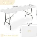 Set of 2 Folding Table 6 FT Lightweight Camping Table Portable Plastic Rectangular Outdoor Dining Table Steel Legs Fold-in-Half with Carrying Handle