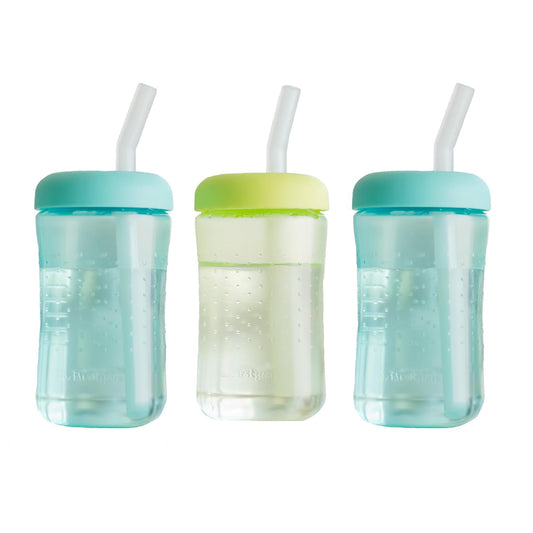 The First Years Squeeze & Sip Toddler Straw Cups - Squeezable Transition Sippy Cup with Silicone Straw - Toddler Feeding Supplies - 7 Oz - 3 Count