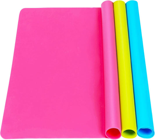3 Pack Silicone mat Large Silicone Sheets for Crafts, Liquid, Resin Jewelry Casting Molds Mat, Silicone Placemat 15.7” x 11.8” (Blue & Rose Red