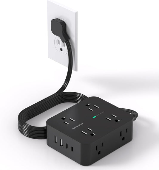 Power Strip Surge Protector, HANYCONY 5Ft Ultra Thin Flat Extension Cord with Multiple Outlets, 8 Widely Outlet Extender 4 USB Ports(2 USB C), 1080J