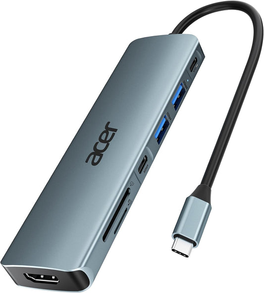 Acer USB C Hub, 7 in 1 Multi-Port Adapter for Laptop, 4K, HDMI Splitter with 2 USB A 3.1 & Type-C to HDMI Data Port, PD 100W Charging, SD Card Reader