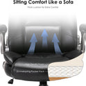 COLAMY Leather Executive Office Chair - High Back Home Computer Desk Chair with Padded Flip-up Arms, Adjustable Tilt Lock, Swivel Rolling Ergonomic