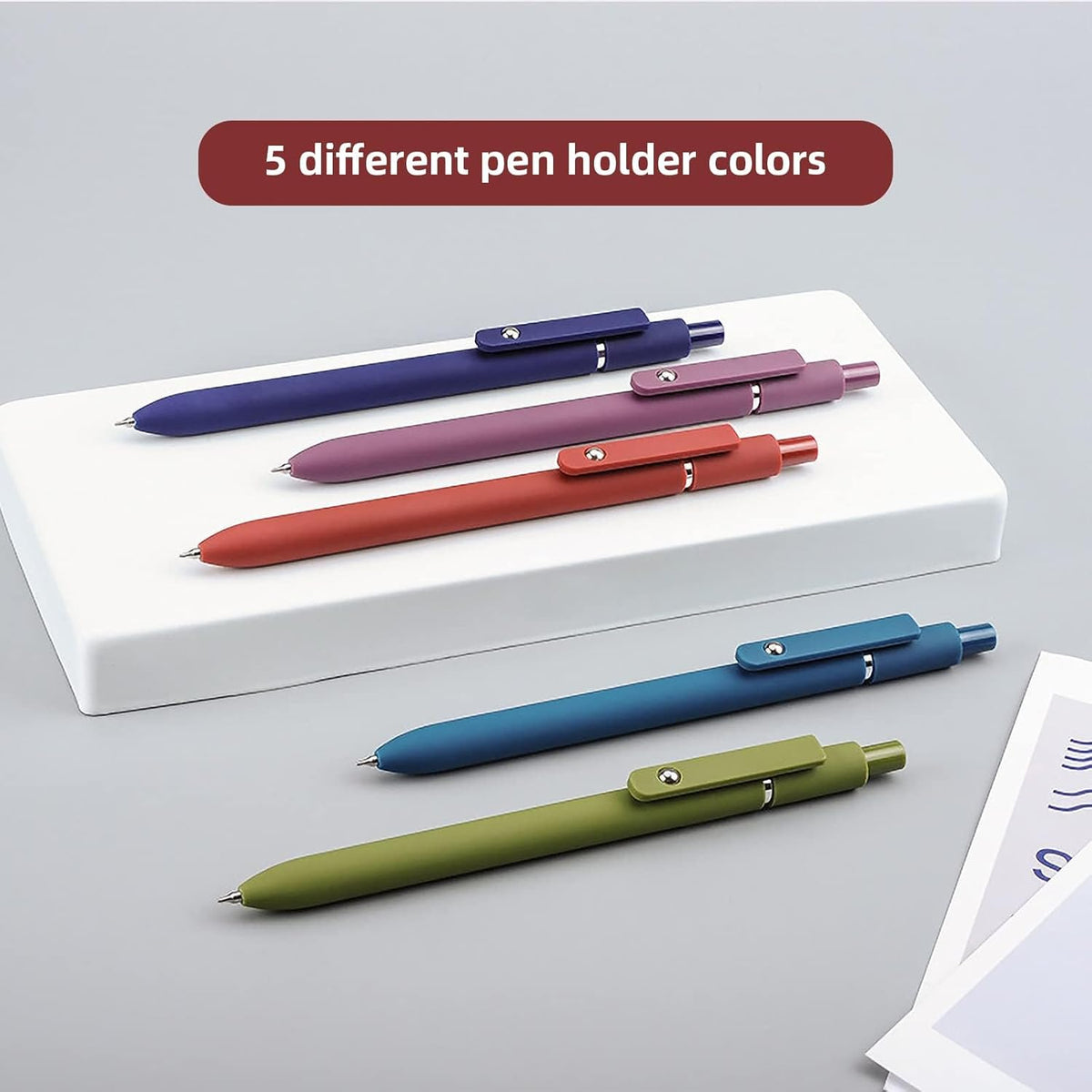 Gel Pens, 5 Pcs 0.5mm Black Ink Pens Fine Point Smooth Writing Pens with Silicone Grip, High-End Series Metal Clip Retractable Pens for Journaling