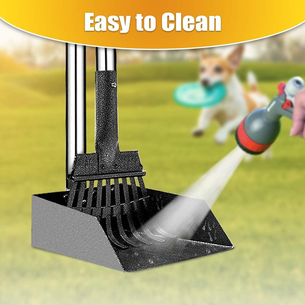 TOOGE Pooper Scooper, Dog Pooper Scooper Long Handle Stainless Metal Tray and Rake for Medium Small Dogs Heavy Duty Pet Supplies to Use for Grass