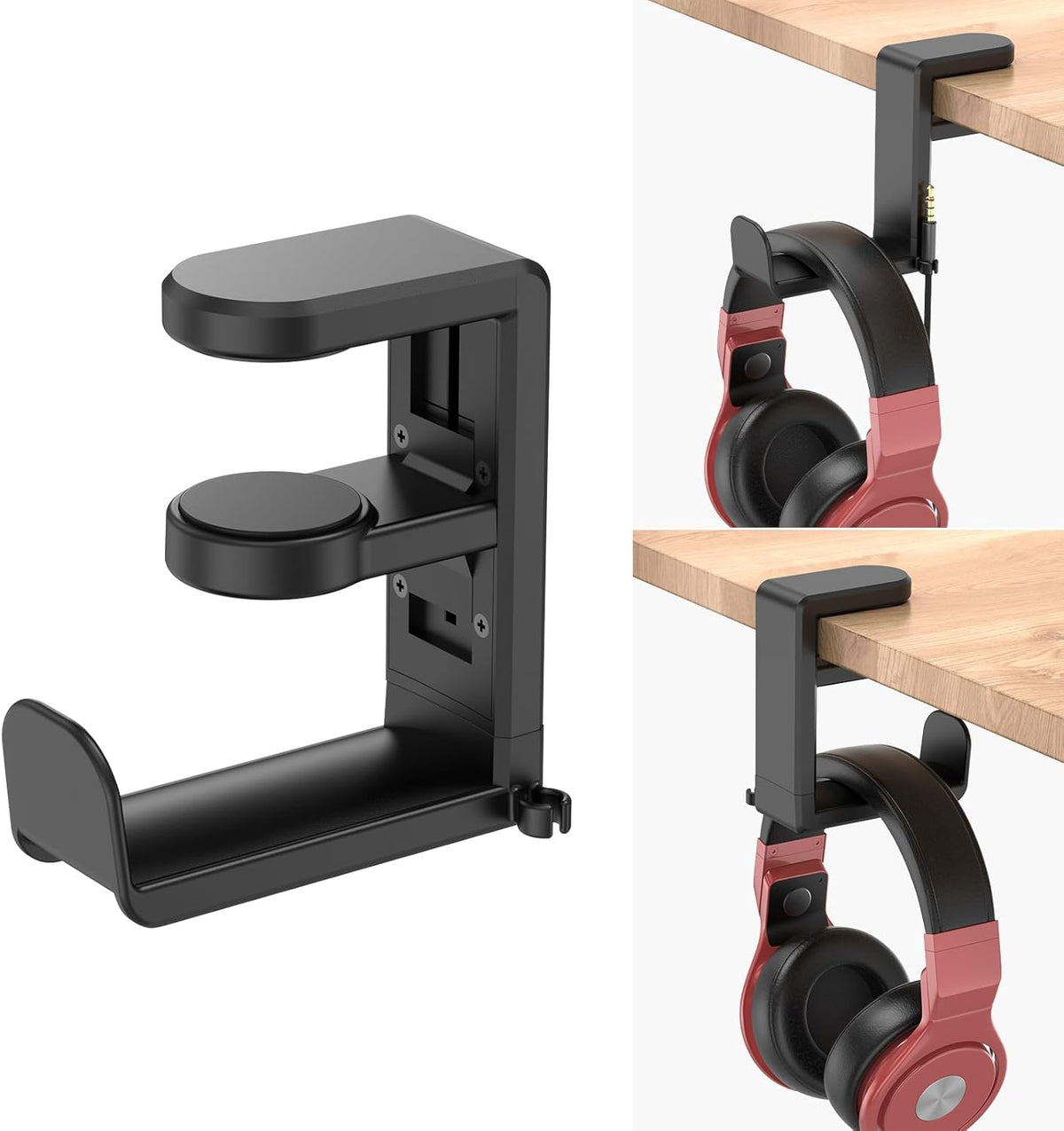 EURPMASK Rotating Headphone Stand - PC Gaming Headset Holder, Adjustable Clamp-on Under Desk Hanger With 360 Degree Swivel & Cable Clip Organizer