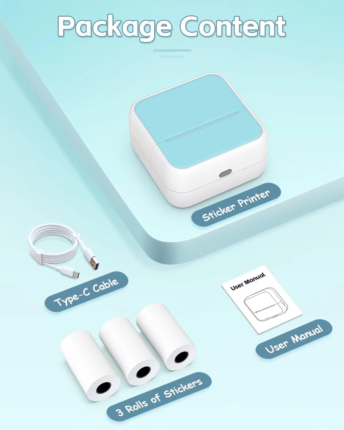 Sticker Printer - Printpods Mini Printer with Stickers, Print Pod, Bluetooth Inkless Printers, Sticker Maker, Portable Thermal Printer for iphone