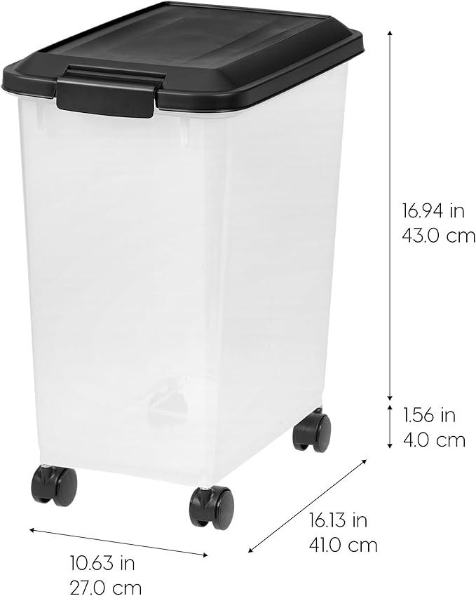IRIS USA Dog Food Storage Container, 2 Pack, Up to 30 lbs Each, Airtight Seal for Freshness, Wheels for Rolling, Easy One Hand Opening, Made in USA