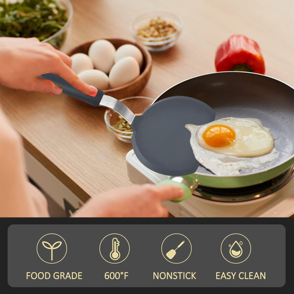 Silicone Spatula Turner Set of 3, Beijiyi 600°F Heat Resistant Cooking Spatulas for Nonstick Cookware, Large Flexible Kitchen Utensils BPA Free
