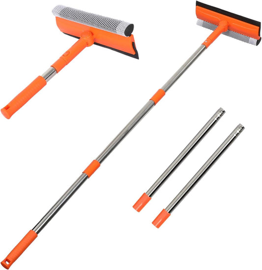 Professional Window Squeegee,2 in 1 Squeegee Window Cleaner with Long Stainless Steel Handle,Sponge Car Window Squeegee for Gas Station, Glass,Shower