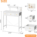 Small Makeup Vanity Desk 27.5''W with Mirror and Lights, Vanity Desk with 3 Fabric Drawers and Height-Adjustable Stand, Vanity Table for Girls Gifts