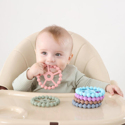 3 Pack Ring Teether Baby Infant Toys, Baby Essentials, Silicone Teething Ring Toys for Babies 0-6 Months, Seposeve Toddler Teethers 6-12 Months 12-24