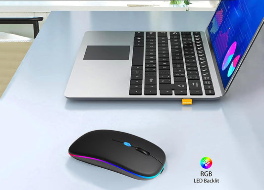 Wireless Bluetooth Mouse Rechargeable Laptop Mice with LED Use Portable(BT5.2 and USB 2.4G) Dual Mode Connection Silent Slim Computer Mouse for