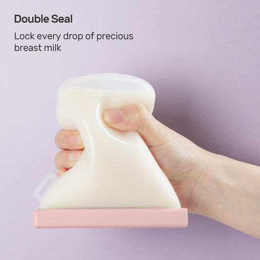 Nuliie 7 Pcs Silicone Breastmilk Storage Bags Reusable, 8oz/240ml Double Leak-Proof Breastmilk Freezer Bags, BPA Free Self-Standing Milk Bags for