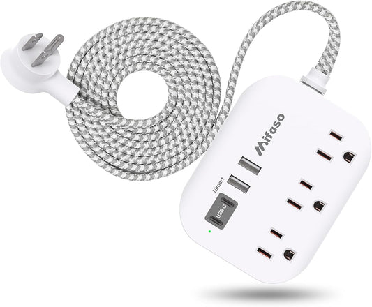 Cruise Ship Essentials - Mifaso Power Strip with USB Ports, 5Ft Flat Extension Cord with Multiple Outlets, USB Charging Station with Non Surge