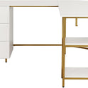 Techni Mobili L Shaped Desk - Two-Toned Computer Desk with Drawers & Storage Shelves - Simple Modern Furniture & Home Office Space Corner Table for
