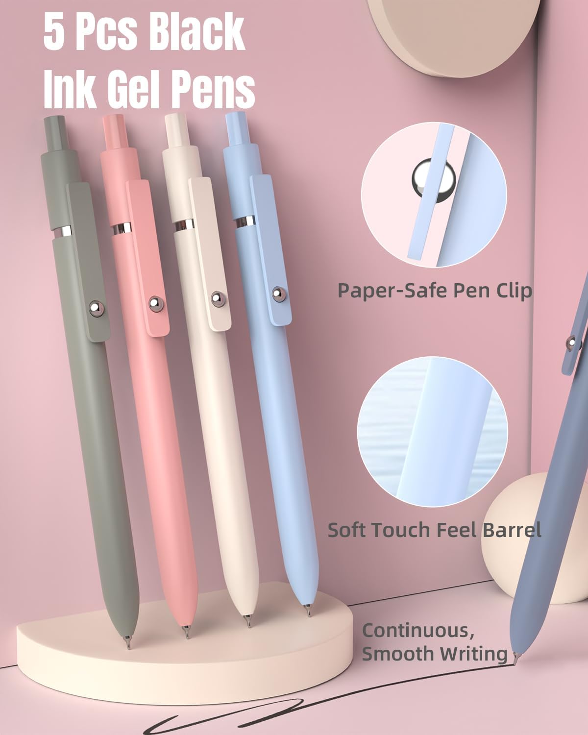 Four Candies 39 PCS Aesthetic School Supplies with Cute Pen Case, 12 Pastel Highlighters, 5 Black Ink Gel Pens, 6 Mechanical Pencils Set for Students