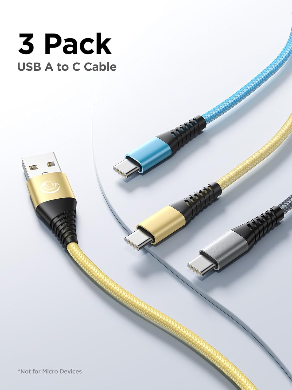 USB C Cable 10FT 3Pack Fast Charging Nylon Braided Long Type C Charger Cable for Samsung Galaxy S24 S23 S22 S21 S10 S9 S8 A02s A03s A11 A12 A13 A14
