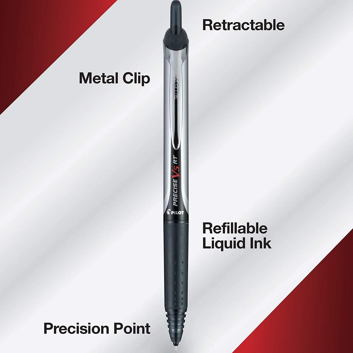 Pilot Precise V5 RT Refillable & Retractable Rollerball Pens, Extra Fine Point Pens 0.5 mm, Black, Pack of 12 - Ideal for School, Journaling & Office