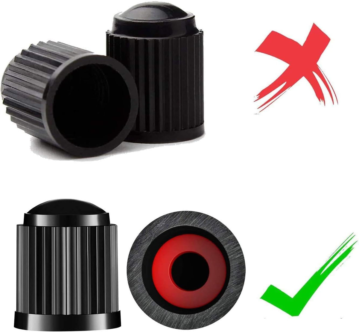 CKAuto 50 Pack Tire Valve Caps, Plastic Valve Stem Caps with O Rubber Seal, Universal Stem Covers for Cars, SUVs, Bike and Bicycle, Trucks
