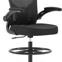 Ergonomic Drafting Chair, Tall Office Chair with Flip-up Armrests, Breathable Mesh High Desk Chair with Lumbar Support Adjustable Footrest Ring for