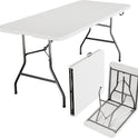 Folding Table 6ft - Heavy Duty Plastic Table with Handle, Foldable & Portable, Fold-in-Half Utility Tables for Outdoor, Dining, Wedding, Events