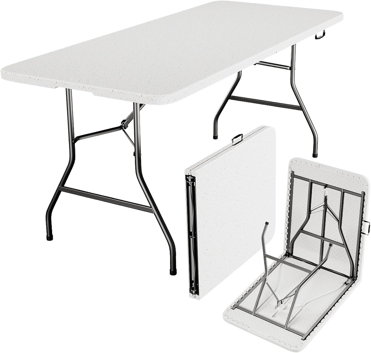 Folding Table 6ft - Heavy Duty Plastic Table with Handle, Foldable & Portable, Fold-in-Half Utility Tables for Outdoor, Dining, Wedding, Events