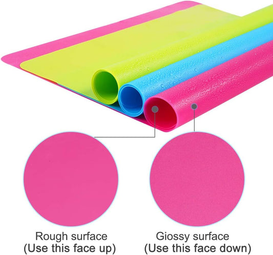 3 Pack Silicone mat Large Silicone Sheets for Crafts, Liquid, Resin Jewelry Casting Molds Mat, Silicone Placemat 15.7” x 11.8” (Blue & Rose Red