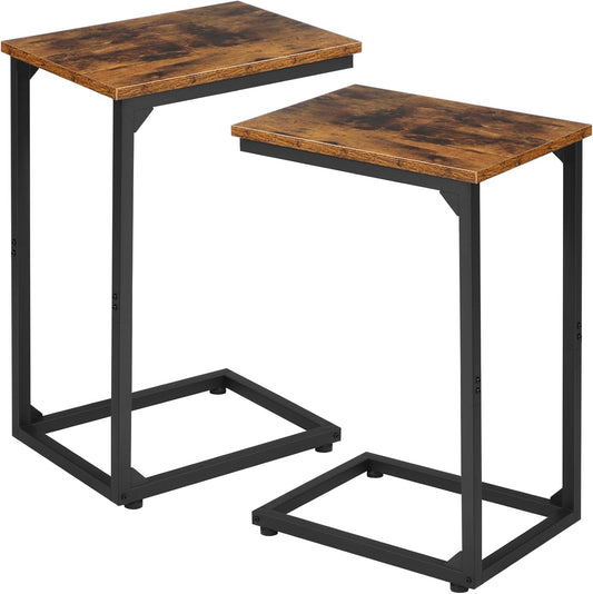 AMHANCIBLE C Shaped Side Table, End Tables Living Room Set of 2, Slide Under Couch Table for Sofa, TV Trays for Bedroom, Small Space, Rustic Brown