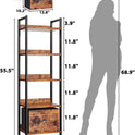 Furologee 5 Tier Bookshelf with Drawer, Tall Narrow Bookcase with Shelves, Wood and Metal Bookshelves Storage Organizer, Industrial Display Standing