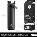 POWCAN 26 oz Insulated Water Bottle with 2-in-1 Straw and Spout Lid, Keep Cold 24H, Leak-Proof, Fits in Car Cup Holder, Stainless Steel Water Bottle