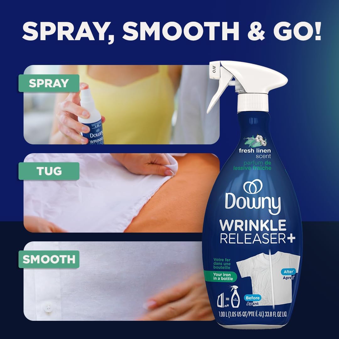 Downy Wrinkle Releaser Spray All In One Wrinkle Release Spray Travel Size, Odor Eliminator, Static Remover Fabric Refresher & Ironing Aid for Clothes