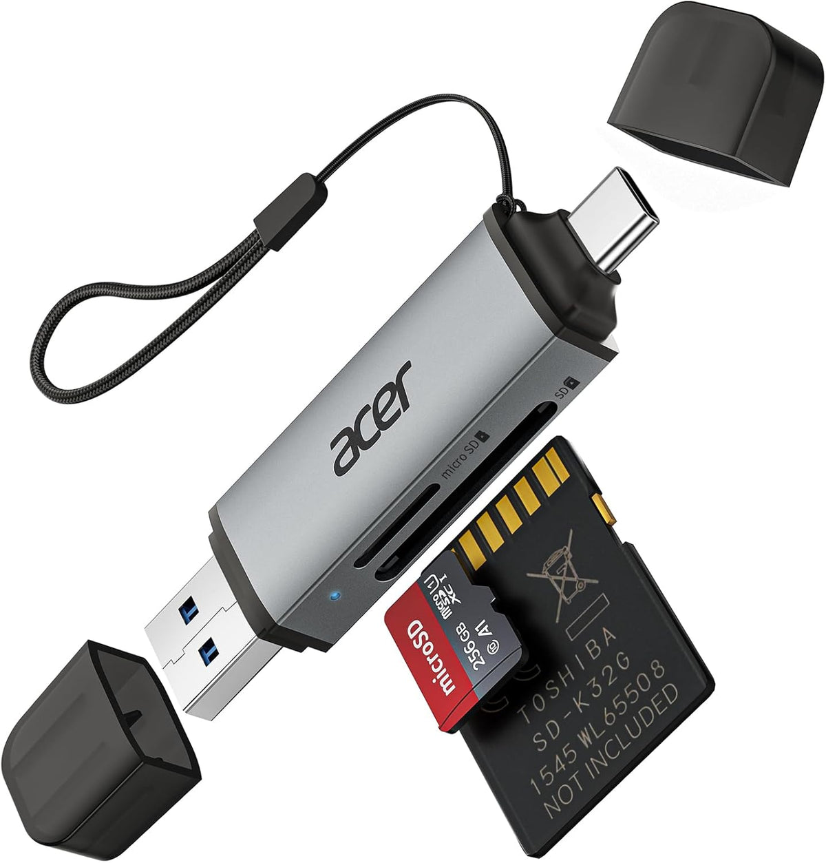 acer SD Card Reader USB C, Dual Slots USB 3.0 Type C to Micro SD Card Adapter, Memory Card Reader for MicroSD, SDHC, SDXC, Compatible with Laptop
