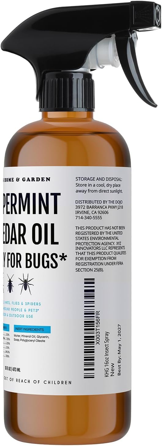 Kate's Home & Garden Peppermint Oil Spray for Bugs, Ants, Insects, Spiders. Pesticide and Insecticide Indoor Repellent Pest Control with Cedarwood