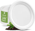 100% Compostable 5X Stronger Round 9-Inch 125 Count & 10-Inch 150Count Paper Plates| Disposable Biodegradable Bagasse Microwave-Safe, Soak-Proof, Cut