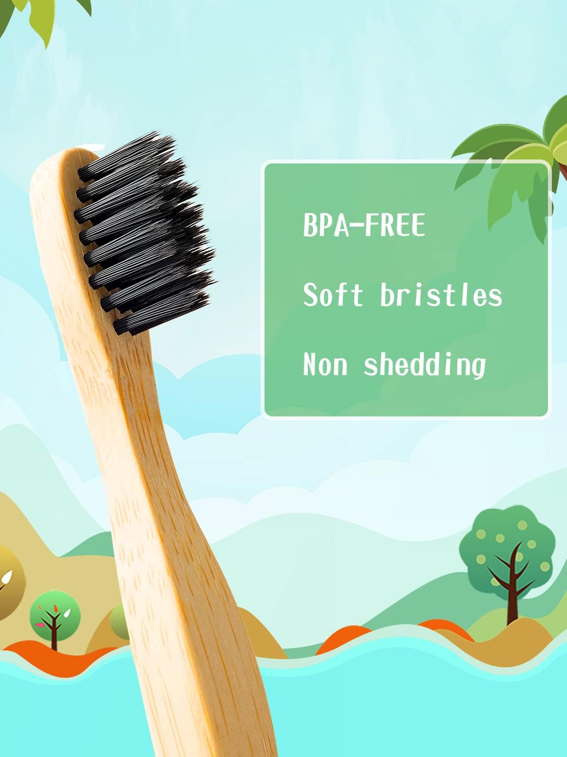 Kids Toothbrush Bamboo Toothbrushes 6 Pack - Organic Compostable Tooth Brush Wooden Baby Toddler Toothbrush, Eco-Friendly Natural Biodegradable Soft
