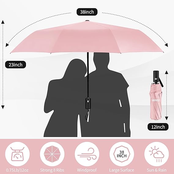 Seniny Windproof Travel Umbrella, Automatic Umbrellas for Rain, Portable & Compact Umbrellas for Backpack, Strong UV for Protection, Folding Small