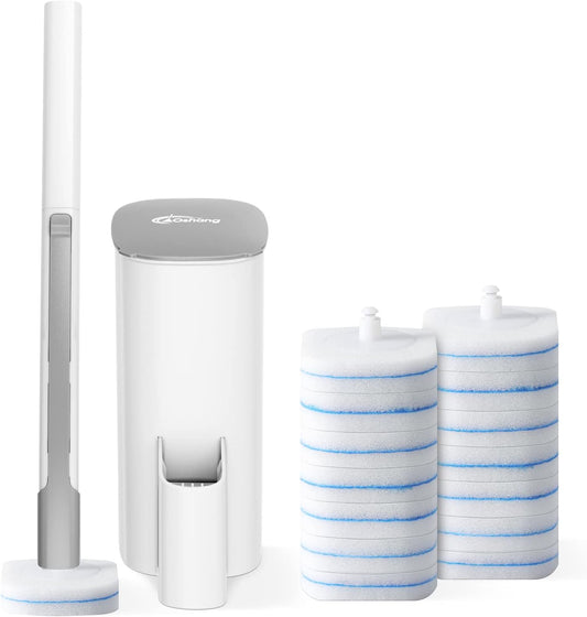 oshang Disposable Toilet Brush - Toilet Bowl Cleaner, Toilet Cleaning Supplies, Toilet Brush with Holder, 14 Refills for Deep Cleaning and Hygienic