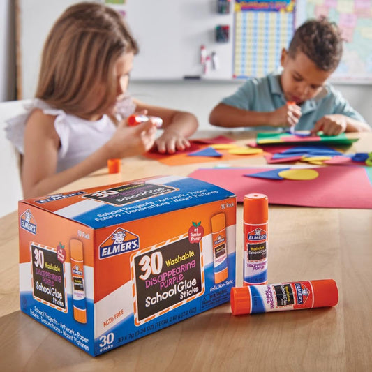 Elmer's Disappearing Purple School Glue Sticks, Washable, 7 Grams, 30 Count - Poster, Vision Board, Back to School, Bulk Pack for Classrooms, #1