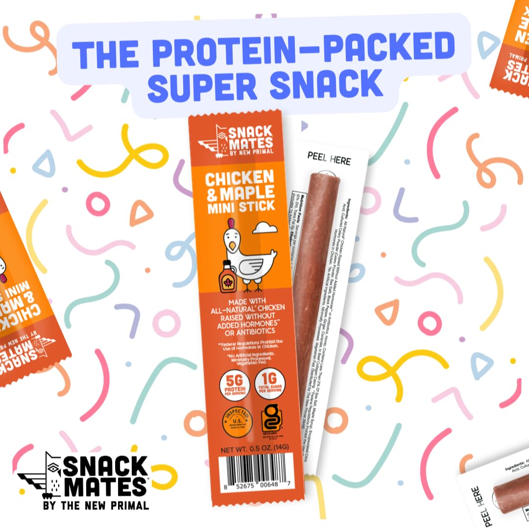 The New Primal Snack Mates Chicken & Maple Sticks, Gluten Free Healthy Snacks for Kids, Low Sugar High Protein Back to School Snacks, Mini Paleo